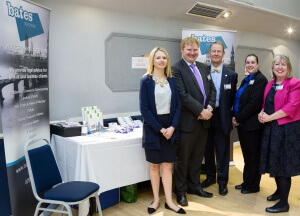 Senior Solicitor Geoffrey Gibbons (centre) at the Bates Solicitors Stand with (l-r) Laura Roberts, Robert Habbitts, Marianne Tyndall and Bo Nightingale.