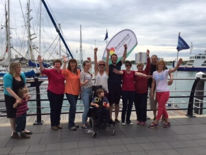 Theo with the Athena Networking (Alton) Ladies who abseiled the Spinnaker Tower to raise funds for Brainwave, the charity who have given him “life changing” support.