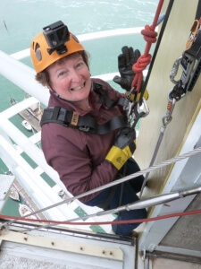 Solicitor Doreen Burton at the start of the Spinnaker Tower Abseiling Challenge 2016